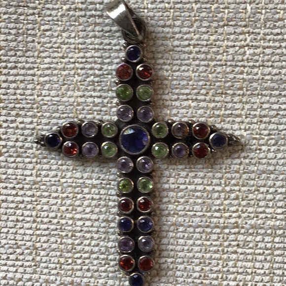 Sterling Silver Multicolored gemstone cross - Picture 3 of 5